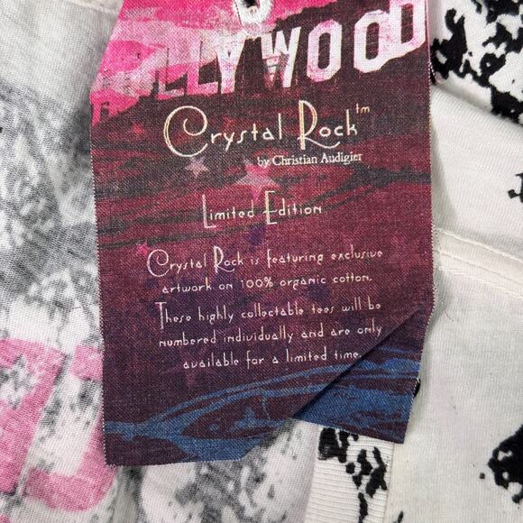 Christian Audigier Crystal Rock Top Womens Large Crane Blossom Y2K Tunic Shirt T - Picture 4 of 13